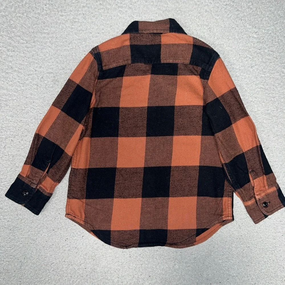 Gap Orgnic Cotton Shirt Toddler Sz 3Yrs Orange Buffalo Plaid Flannel Button Up